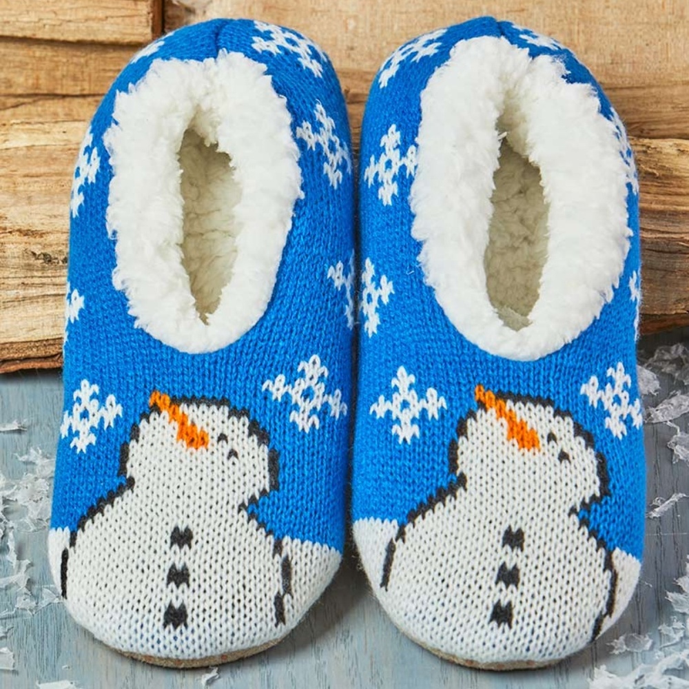 Blue Snowman Sherpa-Lined Small/Medium Slippers